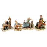 THREE CAPO DI MONTE FIGURES OF A TRAMP AND OTHER MEN, 28CM H AND SMALLER AND ONE OTHER (4)