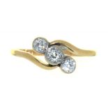 A VICTORIAN DIAMOND CROSSOVER RING, 2G, SIZE Q½++LIGHT WEAR CONSISTENT WITH AGE, SLIGHT WEAR TO