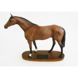 A BESWICK FIGURE OF A RACEHORSE ON WOOD BASE, 30CM H