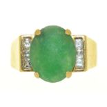 A JADE AND DIAMOND RING, IN GOLD MARKED 18K 750, 7.5G, SIZE M++LIGHT WEAR CONSISTENT WITH AGE