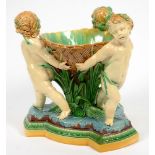 A MINTON MAJOLICA CENTREPIECE, 29CM H, IMPRESSED MARKS AND INCLUDING 784, LATE 19TH C,