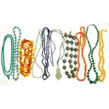 A QUANTITY OF BEADS INCLUDING JADE, CARNELIAN, AMBER AND MALACHITE NECKLACES, ETC++LIGHT WEAR