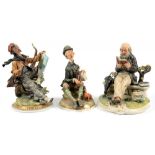 THREE CAPO DI MONTE FIGURES OF A PAINTER AND TWO OTHER MEN, 26CM H AND CIRCA