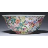 A CHINESE FAMILLE ROSE MILLEFLEURS BOWL, EARLY 20TH C with slightly everted rim, 20.5cm diam,