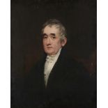 ENGLISH SCHOOL, EARLY 19TH CENTURY PORTRAIT OF A GENTLEMAN bust length in a black coat, oil on