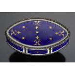 AN AUSTRO HUNGARIAN SILVER GILT AND ENAMEL SNUFF BOX of navette shape, 5.2cm l, maker JG, Vienna,