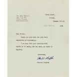 CHARLIE CHAPLIN (1889-1977) TYPED LETTER SIGNED Savoy Hotel, Strand, 30 October 1952, five lines,