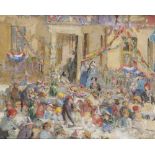 BRITISH SCHOOL, 20TH CENTURY STREET PARTY indistinctly signed, oil on canvas, 31 x 39cm++In good