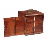 A VICTORIAN MAHOGANY MICROSCOPE SLIDE CABINET, LATE 19TH C with recessed brass handle and plain