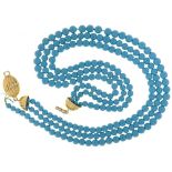 AN ITALIAN THREE ROW FESTOON NECKLACE OF TURQUOISE BEADS gold clasp, 45cm l, marked 750, 68g++One