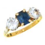 A SAPPHIRE AND DIAMOND RING the brilliant cut diamonds approx 1.5ct, J colour, SI1 clarity, the step