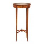 AN OVAL PAINTED SATINWOOD DISPLAY TABLE, EARLY 20TH C on slender square tapered legs, 72.5cm h, 26 x