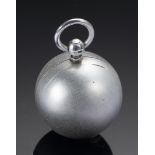 AN UNUSUAL VICTORIAN SPHERICAL SILVER COMBINATION VINAIGRETTE, PILL BOX AND LOCKET 3cm diam, by HW
