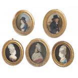 ENGLISH NAIVE ARTIST, LATE 18TH/EARLY CENTURY A LADY AND A GENTLEMAN possible pendants,half length