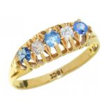 A VICTORIAN SAPPHIRE AND OLD CUT DIAMOND RING in gold marked 18ct, 2g, size M++One claw worn, stones