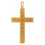 A VICTORIAN FOLIATE ENGRAVED GOLD CROSS 4 x 2.5 cm approx, 4g++In good condition with light