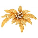 A VAN CLEEF & ARPELS DIAMOND LEAF BROOCH, C1967 in gold, 7cm, signed VAN CLEEF & ARPELS MADE IN