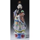 A CHINESE FAMILLE ROSE FIGURE OF AN IMMORTAL, 20TH C 43cm h++Slight rubbing to black pigment on