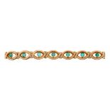 A VICTORIAN GOLD BRACELET, LATE 19TH C each oval link centred by a turquoise collet, fully