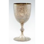 AN EDWARD VII SILVER CUP engraved with strapwork and foliage, 17.5cm h, 19ozs++Good condition with