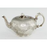 A VICTORIAN SILVER BULLET TEAPOT with melon knop and engraved with festoons, 11.5cm h, by Stephen