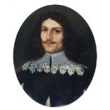 ENGLISH SCHOOL, C1660 A GENTLEMAN in lawn collar, oil on copper, 7.5 x 6.1cm, silver frame++Some