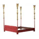 A FOUR POSTER BED INCORPORATING A SET OF ITALIAN GILTWOOD ALTAR CANDLESTICKS, 18TH/19TH C each