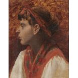 NORTHERN EUROPEAN SCHOOL, 19TH/20TH C THE RED SCARF oil on canvas, 39.5 x 31cm++Unlined and on the