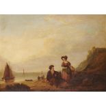 WILLIAM SHAYER, SENIOR (1787-1879) SCENE IN A BAY WITH A BOY AND GIRL ON A DUNE signed and dated