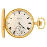 AN ELGIN NATIONAL WATCH CO 18CT GOLD HUNTING CASED KEYLESS LEVER WATCH No 18429042, jewelled