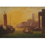 19TH CENTURY SCHOOL VENICE AT SUNSET oil on canvas, 24.5 x 35cm++Unlined and on the original 19th