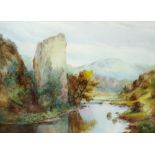 AN ENGLISH PORCELAIN PLAQUE PAINTED WITH DOVEDALE BY CUTHBERT GRESLEY, EARLY 20TH CENTURY signed, 14