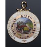 VETERAN MOTORING. A RARE 9CT GOLD AND ENAMEL YORKSHIRE AUTOMOBILE CLUB SALTBURN SPEED TRIALS 1907