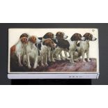 A VICTORIAN SILVER AND ENAMEL VESTA CASE plain rectangular, the front with a group of foxhounds, 5.