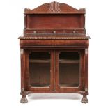 A WILLIAM IV MAHOGANY CHIFFONIER crossbanded in rosewood, the superstructure with shelf, on