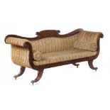 A WILLIAM IV MAHOGANY COUCH the tablet centred back flanked by reeded scrolls, with conforming