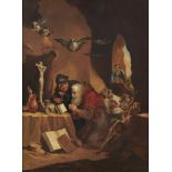 AFTER DAVID TENIERS THE YOUNGER THE TEMPTATION OF ST ANTHONY; A WOMAN READING two, oil on canvas, 37