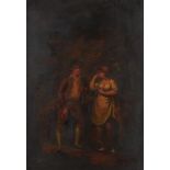FOLLOWER OF GEORGE MORLAND A RUSTIC COUPLE oil on panel, 29 x 20.5cm