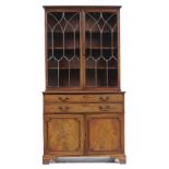 A GEORGE III MAHOGANY SECRETAIRE BOOKCASE, LATE 18TH C with dentil cornice and fitted with