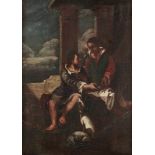 CIRCLE OF PIETER VAN LAER A TRAVELLER RECEIVING SUSTENANCE oil on canvas, 40.5 x 29cm++Lined and