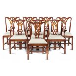 A SET OF EIGHT CARVED MAHOGANY DINING CHAIRS IN GEORGE III STYLE, LATE 20TH C the set including a