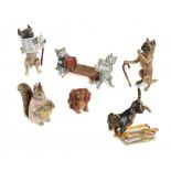 SIX MINIATURE COLD PAINTED BRONZE ANIMALS, EARLY 20TH C all but one an anthropomorphic subject,