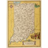 KARL SMITH AN HISTORICAL AND GEOGRAPHICAL MAP OF THE STATE OF INDIANA "THE HOOSIER STATE", JULY 1934
