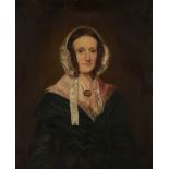 ENGLISH SCHOOL, MID 19TH CENTURY PORTRAIT OF A LADY seated half length in a black dress and lace