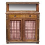 A GEORGE IV ROSEWOOD CHIFFONIER with mirror inset upstand and brass gallery, fitted with a drawer