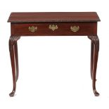 A MAHOGANY SIDE TABLE IN GEORGE II STYLE, 19TH C with carved lip and acanthus knees, 70cm h; 49 x