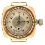 A ROLEX GOLD CUSHION SHAPED WRISTWATCH OYSTER with milled bezel and back, wire lugs, 2.6 x 2.6cvm++