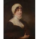 ENGLISH SCHOOL, EARLY 19TH CENTURY PORTRAIT OF A LADY bust length in a brown dress, ruff and turban,