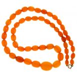 A NECKLACE OF FIFTY ONE AMBER BEADS 51g++Good condition