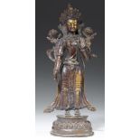 A TIBETAN BRONZE FIGURE OF PADMAPANI sealed or resealed, 33cm h++Much dirt and rubbed patina